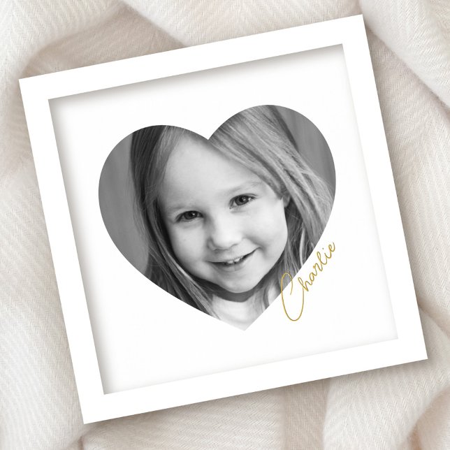 Elegant minimal heart photo with name silver gold foil prints (Creator Uploaded)