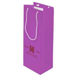 Elegant Minimal Hot Pink and Red Monogram Design Wine Gift Bag