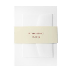 Elegant Minimal Ivory Cream Custom Wedding Names Invitation Belly Band