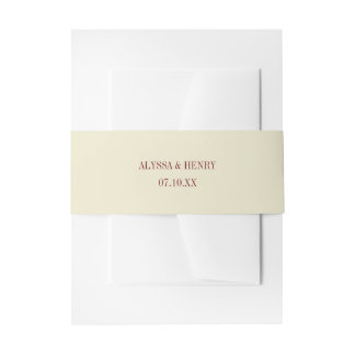 Elegant Minimal Ivory Cream Custom Wedding Names Invitation Belly Band