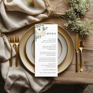 Elegant Minimal Ivory Floral Dusty Blue Wedding  Menu