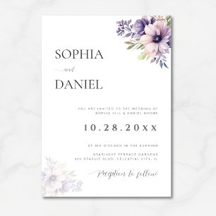 Elegant Minimal Lavender Floral Wedding Invitation