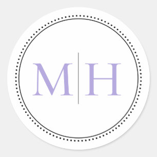 Elegant Minimal Lavender Monogram Dotted Border Classic Round Sticker