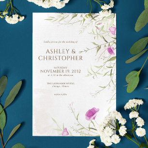 Elegant Minimal Lavender Wildflower Wedding Invitation