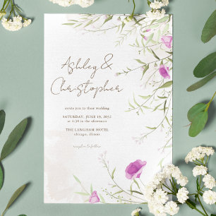Elegant Minimal Lavender Wildflower Wedding Invitation