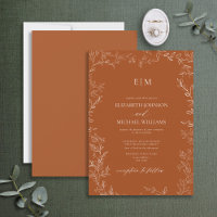 Elegant Minimal Leaf Burnt Orange Monogram Wedding