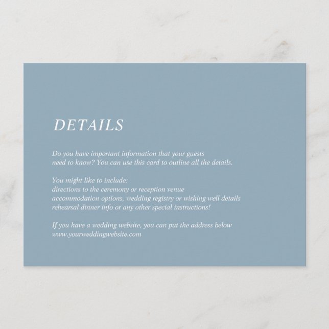 Elegant Minimal Light Blue Wedding Details Info Enclosure Card (Front)
