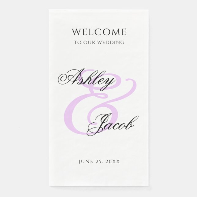 Elegant Minimal Light Purple Custom Name Wedding Napkin (Front)