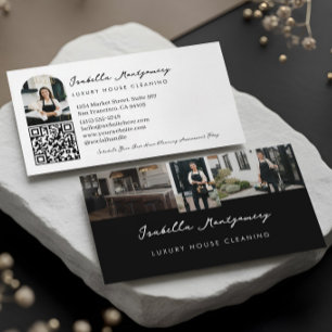 Elegant Minimal Luxury House Cleaning Photo QR Business Card