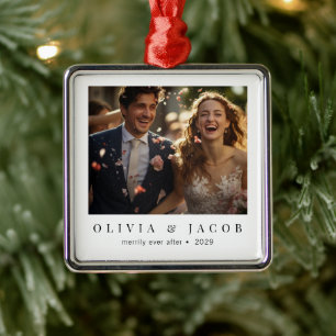 Elegant Minimal Merrily Ever After Newlywed Metal Tree Decoration