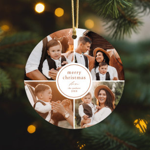 Elegant Minimal Merry Christmas Photo Collage Metal Tree Decoration