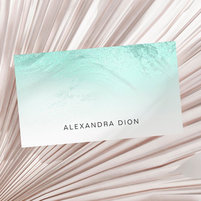 Elegant minimal mint green glitter marble business card (Creator Uploaded)
