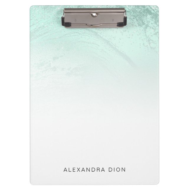 Elegant minimal mint green glitter marble clipboard (Front)