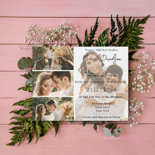 elegant minimal modern 4 photos collage wedding invitation