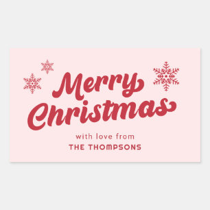 Elegant Minimal Modern Pink Boho Merry Christmas Rectangular Sticker