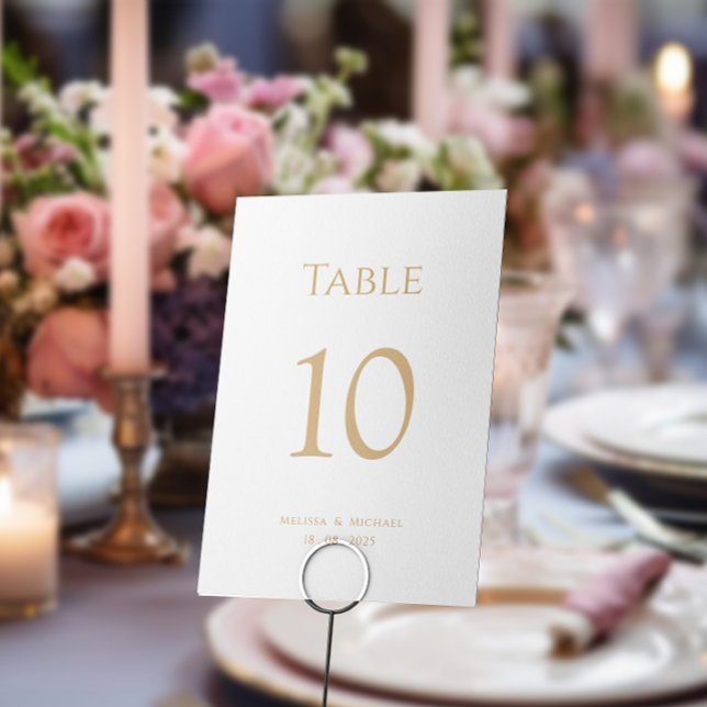 Elegant Minimal Modern White Gold Script Wedding Table Number (Creator Uploaded)