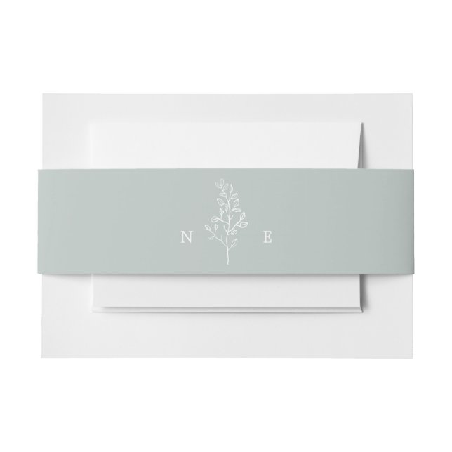Elegant Minimal Monogram Leaf Sage Green Wedding Invitation Belly Band (Front Example)