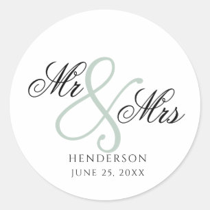 Elegant Minimal Mr and Mrs. Wedding  Classic Round Sticker