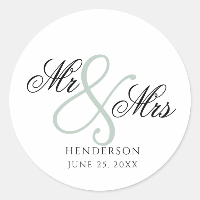 Elegant Minimal Mr and Mrs. Wedding  Classic Round Sticker (Front)