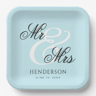 Elegant Minimal Mr and Mrs. Wedding Paper Plate