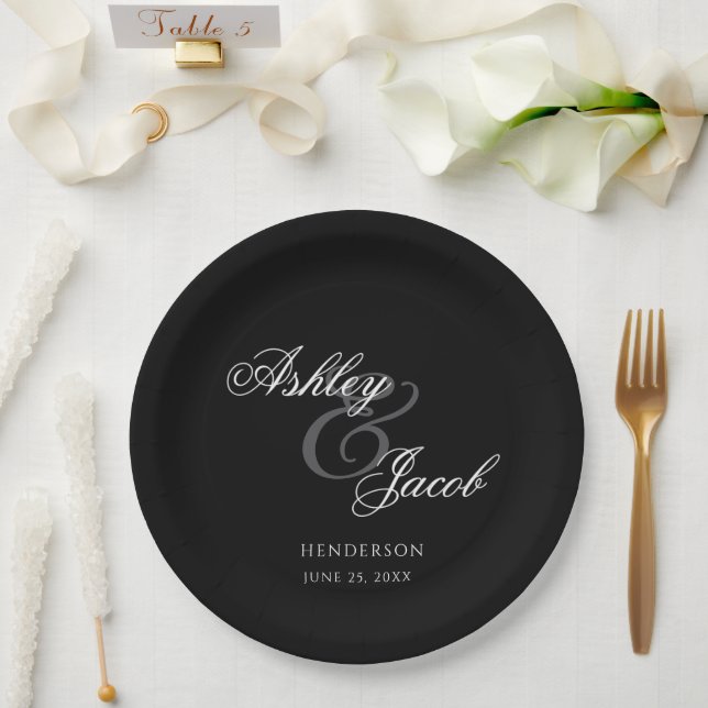 Elegant Minimal Mr and Mrs. Wedding Paper Plate (Wedding)