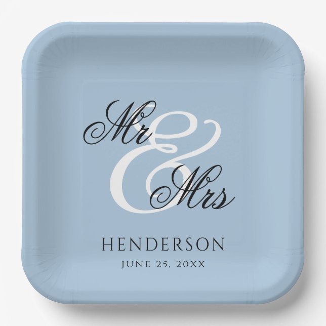 Elegant Minimal Mr and Mrs. Wedding  Paper Plate (Front)