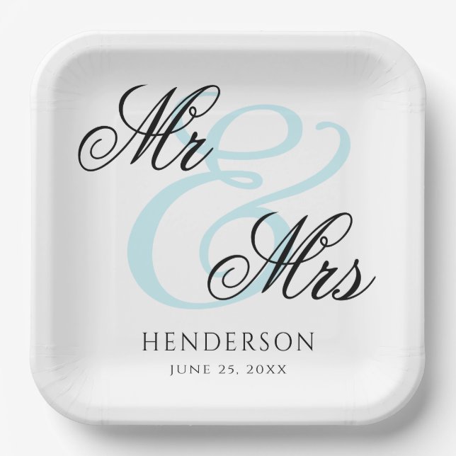Elegant Minimal Mr and Mrs. Wedding  Paper Plate (Front)
