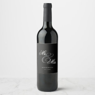 Elegant Minimal Mr and Mrs. Wedding Wine Label