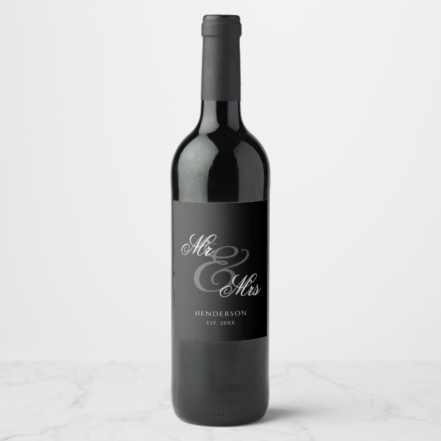 Elegant Minimal Mr and Mrs. Wedding Wine Label (Front)