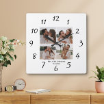 elegant minimal mrs & mr  4 photos collage wedding<br><div class="desc">photos from freepik.com
elegant mrs & mr minimal 4 photos collage wedding anniversary Square Wall Clock</div>