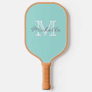 Elegant Minimal Name and Monogram Aqua Pickleball Paddle