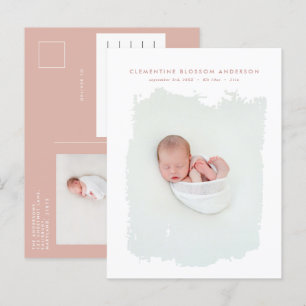 Elegant minimal natural birth announcement photo postcard