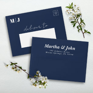 Elegant Minimal Navy Blue Wedding Invitation Envelope