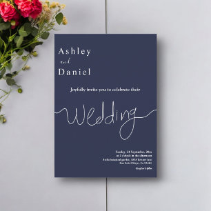 Elegant Minimal Navy Blue White Modern Wedding Invitation