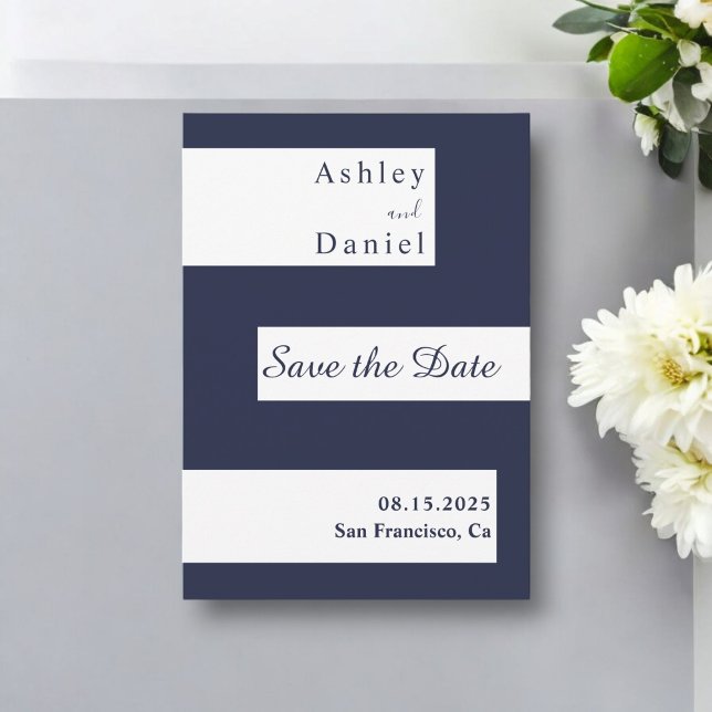 Elegant Minimal Navy Blue White Modern Wedding Save The Date (Creator Uploaded)