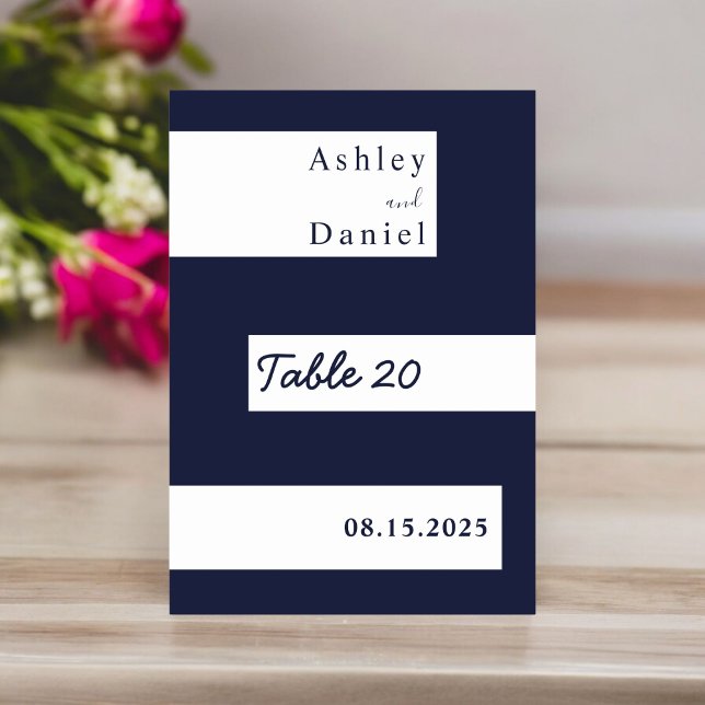 Elegant Minimal Navy Blue White Modern Wedding Table Number (Creator Uploaded)