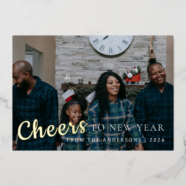 Elegant Minimal New Year Cheers Family Photo (Front)