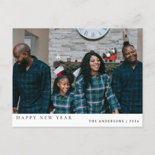 Elegant Minimal New Year Cheers Family Photo Holid Holiday Postcard