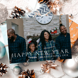 Elegant Minimal New Year Cheers Family Photo Holiday Card