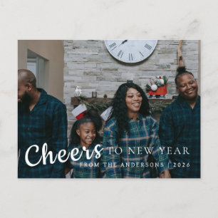 Elegant Minimal New Year Cheers Family Photo Holiday Postcard