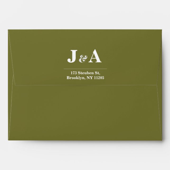 Elegant Minimal Old Moss Green Modern Wedding  Envelope (Back (Top Flap))