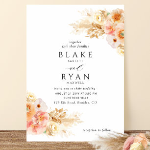 Elegant, Minimal Peach, Blush, Champagne Wedding Invitation