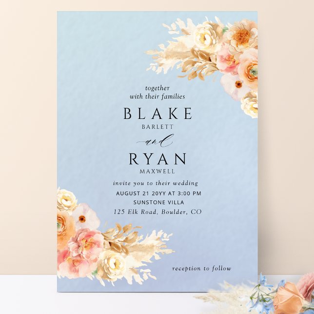 Elegant, Minimal Peach, Blush Cream Blue Wedding I Invitation (Creator Uploaded)