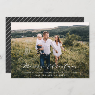 Elegant minimal photo Christmas script black white Holiday Card