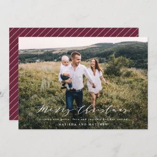 Elegant minimal photo Christmas script burgundy Holiday Card