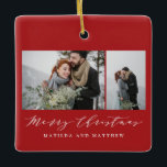 Elegant minimal photo collage christmas script  ceramic ornament<br><div class="desc">A beautiful multi photo Christmas ornament. A elegant minimal design with stunning script text.</div>