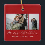 Elegant minimal photo collage christmas script  ceramic ornament<br><div class="desc">A beautiful multi photo Christmas ornament. A elegant minimal design with stunning script text.</div>
