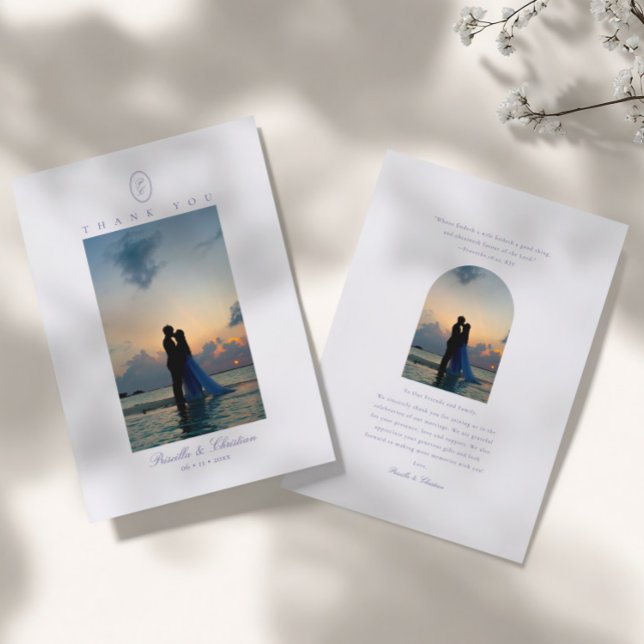 Elegant Minimal Photo Monogram Christian Wedding Thank You Card (Creator Uploaded)