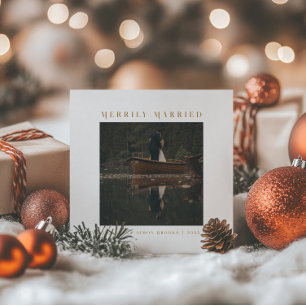 Elegant Minimal Photo Newlywed Wedding Holiday Card