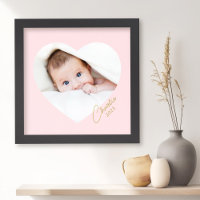 Elegant minimal photo pink heart name silver gold